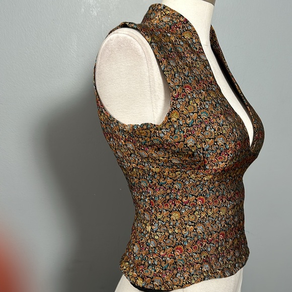 Julian Chang Silk Fitted Deep Decollate Jacquard sleeveless top size 8- vintage - Picture 4 of 12